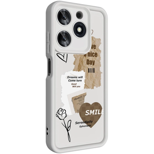 Tecno Spark 10 Pro Kılıf Kamera Korumalı Baskılı Arka Yüzey Klas Kapak - Beyaz