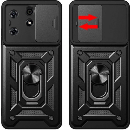 Tecno Spark 10 Pro Kılıf Zırhlı Standlı Silikon Sürgülü Kamera Korumalı Tank Kapak - Siyah