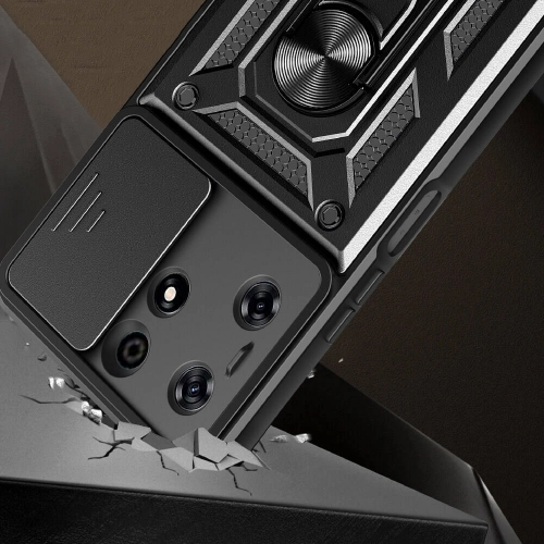 Tecno Spark 10 Pro Kılıf Zırhlı Standlı Silikon Sürgülü Kamera Korumalı Tank Kapak - Siyah