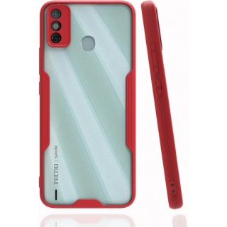Tecno Spark 6 Go (KE5k) Kılıf Renkli Silikon Kamera Lens Korumalı Şeffaf Parfe Kapak - Kırmızı