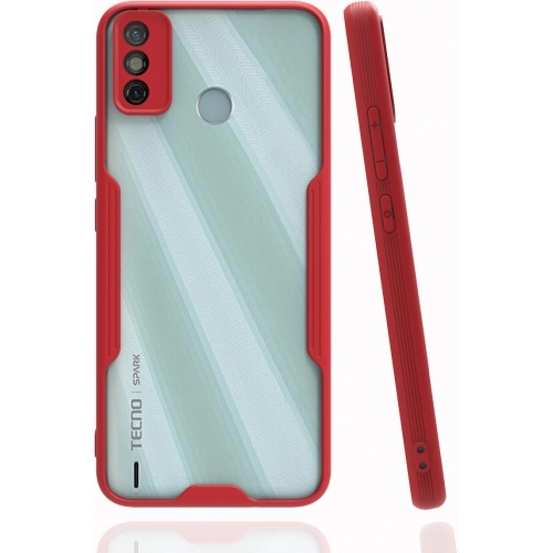 Tecno Spark 6 Go (KE5k) Kılıf Renkli Silikon Kamera Lens Korumalı Şeffaf Parfe Kapak - Kırmızı