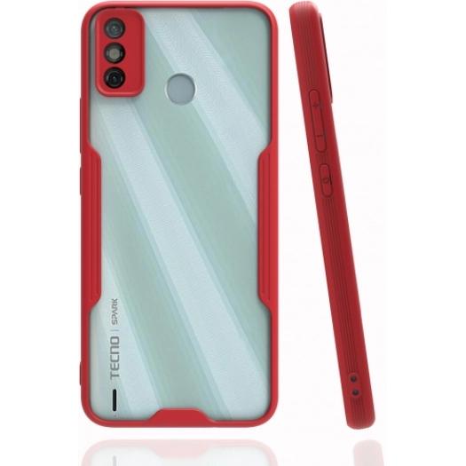 Tecno Spark 6 Go (KE5k) Kılıf Renkli Silikon Kamera Lens Korumalı Şeffaf Parfe Kapak - Kırmızı