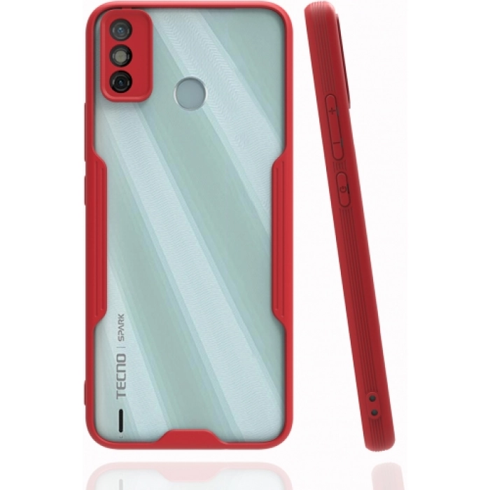 Tecno Spark 6 Go (KE5k) Kılıf Renkli Silikon Kamera Lens Korumalı Şeffaf Parfe Kapak - Kırmızı