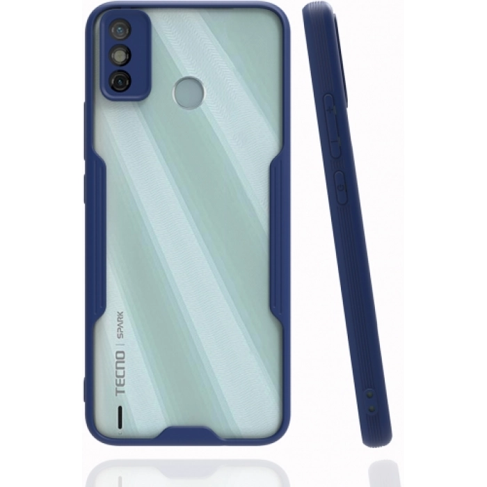 Tecno Spark 6 Go (KE5k) Kılıf Renkli Silikon Kamera Lens Korumalı Şeffaf Parfe Kapak - Lacivert