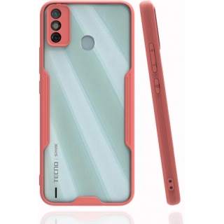 Tecno Spark 6 Go (KE5k) Kılıf Renkli Silikon Kamera Lens Korumalı Şeffaf Parfe Kapak - Pembe