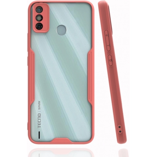 Tecno Spark 6 Go (KE5k) Kılıf Renkli Silikon Kamera Lens Korumalı Şeffaf Parfe Kapak - Pembe