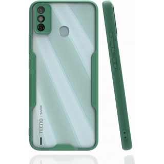 Tecno Spark 6 Go (KE5k) Kılıf Renkli Silikon Kamera Lens Korumalı Şeffaf Parfe Kapak - Yeşil