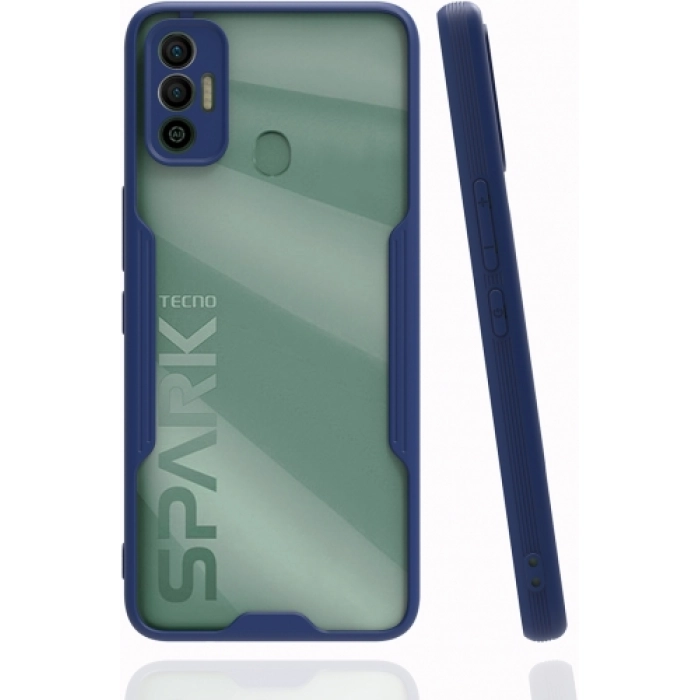 Tecno Spark 7 Kılıf Renkli Silikon Kamera Lens Korumalı Şeffaf Parfe Kapak - Lacivert