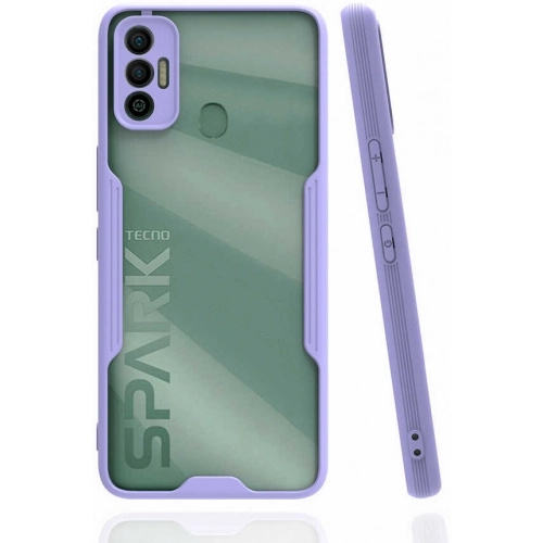 Tecno Spark 7 Kılıf Renkli Silikon Kamera Lens Korumalı Şeffaf Parfe Kapak - Lila