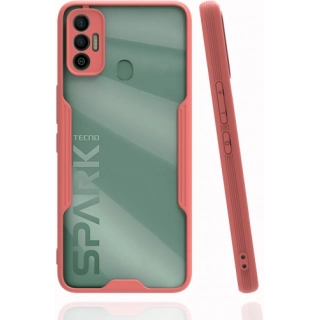 Tecno Spark 7 Kılıf Renkli Silikon Kamera Lens Korumalı Şeffaf Parfe Kapak - Pembe