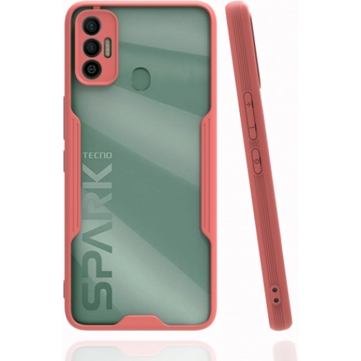 Tecno Spark 7 Kılıf Renkli Silikon Kamera Lens Korumalı Şeffaf Parfe Kapak - Pembe