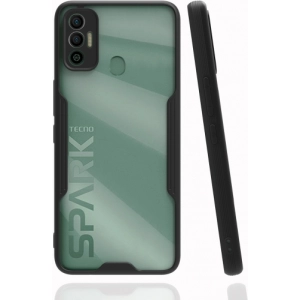 Tecno Spark 7 Kılıf Renkli Silikon Kamera Lens Korumalı Şeffaf Parfe Kapak - Siyah