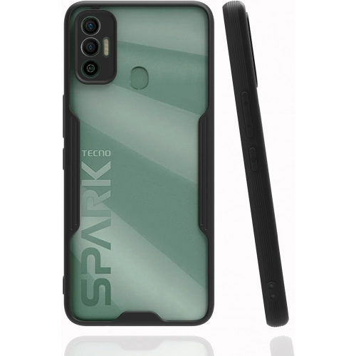 Tecno Spark 7 Kılıf Renkli Silikon Kamera Lens Korumalı Şeffaf Parfe Kapak - Siyah
