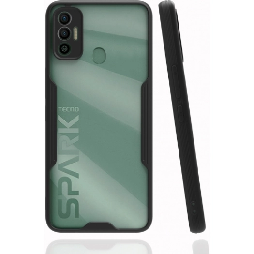Tecno Spark 7 Kılıf Renkli Silikon Kamera Lens Korumalı Şeffaf Parfe Kapak - Siyah