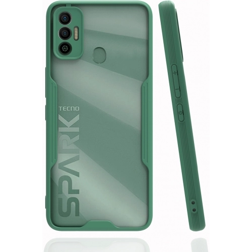 Tecno Spark 7 Kılıf Renkli Silikon Kamera Lens Korumalı Şeffaf Parfe Kapak - Yeşil