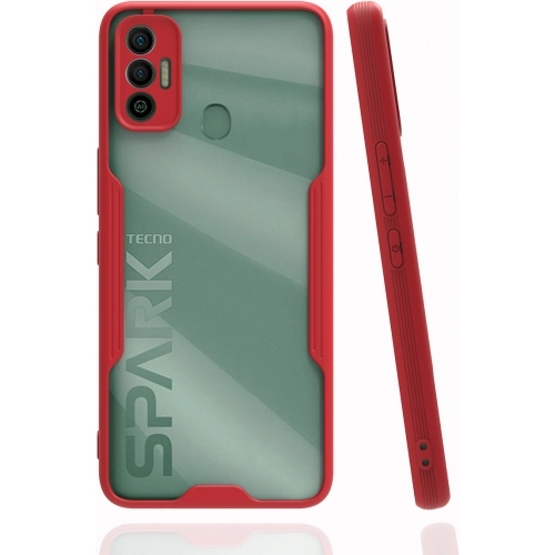 Tecno Spark 7T Kılıf Renkli Silikon Kamera Lens Korumalı Şeffaf Parfe Kapak - Kırmızı