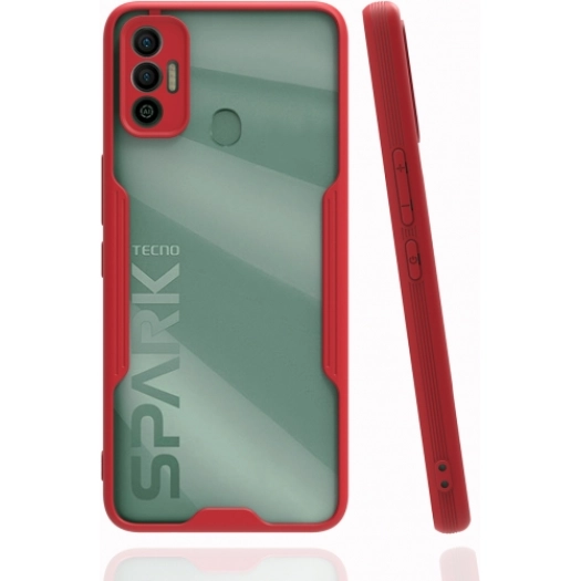 Tecno Spark 7T Kılıf Renkli Silikon Kamera Lens Korumalı Şeffaf Parfe Kapak - Kırmızı