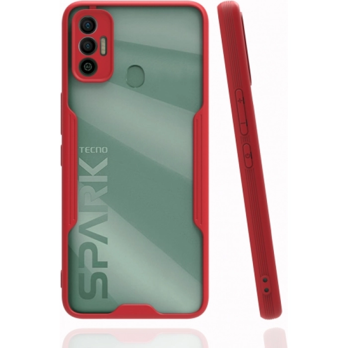 Tecno Spark 7T Kılıf Renkli Silikon Kamera Lens Korumalı Şeffaf Parfe Kapak - Kırmızı