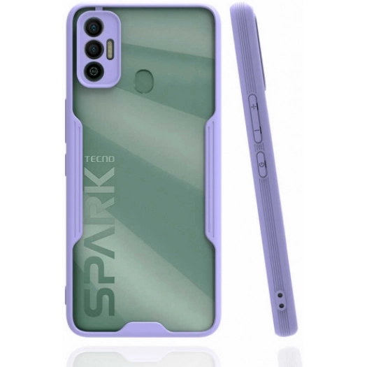 Tecno Spark 7T Kılıf Renkli Silikon Kamera Lens Korumalı Şeffaf Parfe Kapak - Lila