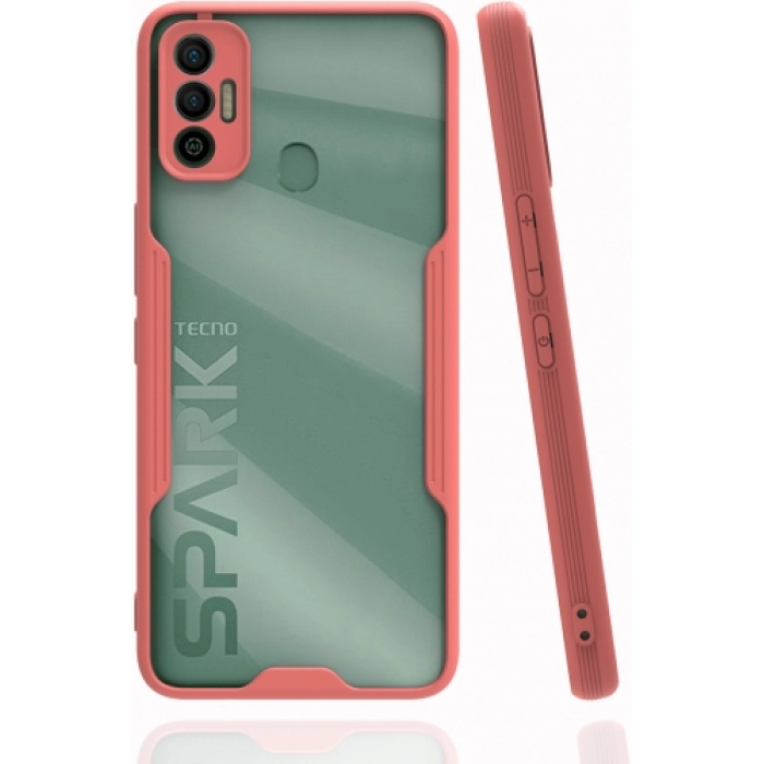 Tecno Spark 7T Kılıf Renkli Silikon Kamera Lens Korumalı Şeffaf Parfe Kapak - Pembe