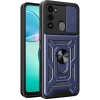 Tecno Spark 8C Kılıf Zırhlı Standlı Silikon Sürgülü Kamera Korumalı Tank Kapak - Mavi