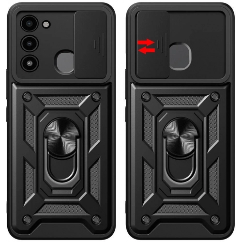 Tecno Spark 8C Kılıf Zırhlı Standlı Silikon Sürgülü Kamera Korumalı Tank Kapak - Mavi