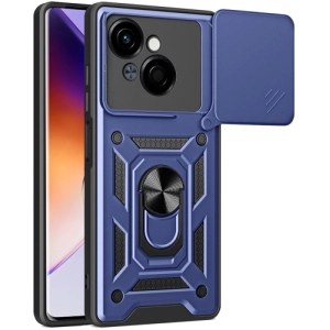 Tecno Spark Go 1 2025 Kılıf Zırhlı Standlı Silikon Sürgülü Kamera Korumalı Tank Kapak - Mavi