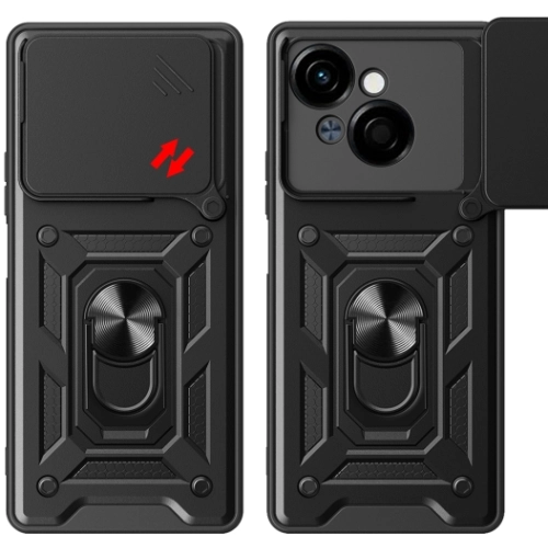 Tecno Spark Go 1 2025 Kılıf Zırhlı Standlı Silikon Sürgülü Kamera Korumalı Tank Kapak - Siyah
