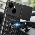 Tecno Spark Go 1 2025 Kılıf Zırhlı Standlı Silikon Sürgülü Kamera Korumalı Tank Kapak - Siyah