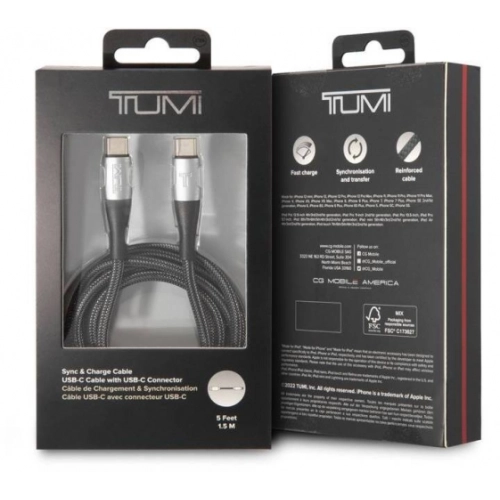TUMI Hızlı Şarj Özellikli Naylon Örgü Tasarım Type-C To Type-C PD Kablo 1.5M - Siyah