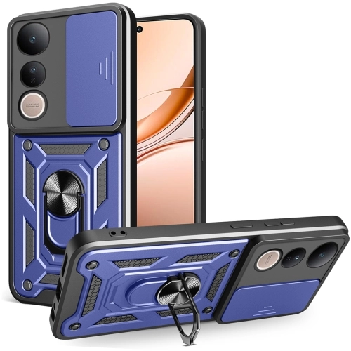 Vivo V50 Lite 4g Kılıf Zırhlı Standlı Silikon Sürgülü Kamera Korumalı Tank Kapak - Mavi