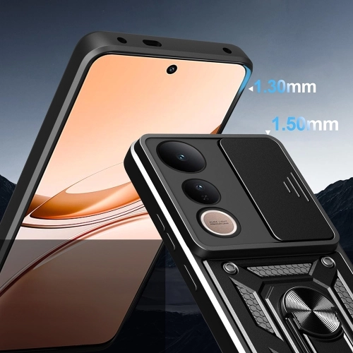 Vivo V50 Lite 4g Kılıf Zırhlı Standlı Silikon Sürgülü Kamera Korumalı Tank Kapak - Mavi