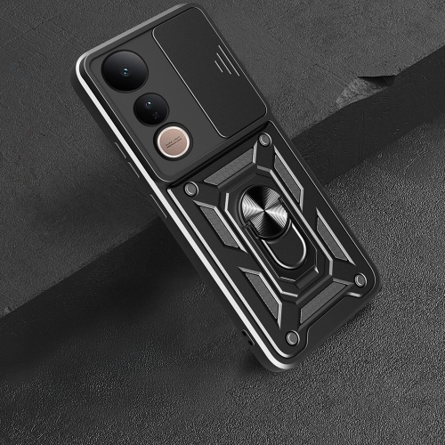 Vivo V50 Lite 4g Kılıf Zırhlı Standlı Silikon Sürgülü Kamera Korumalı Tank Kapak - Mavi