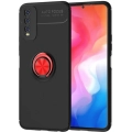 Vivo Y11s Kılıf Renkli Silikon Yüzüklü Standlı Auto Focus Ravel Kapak - Kırmızı - Siyah