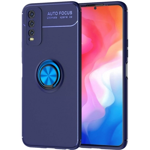 Vivo Y11s Kılıf Renkli Silikon Yüzüklü Standlı Auto Focus Ravel Kapak - Mavi