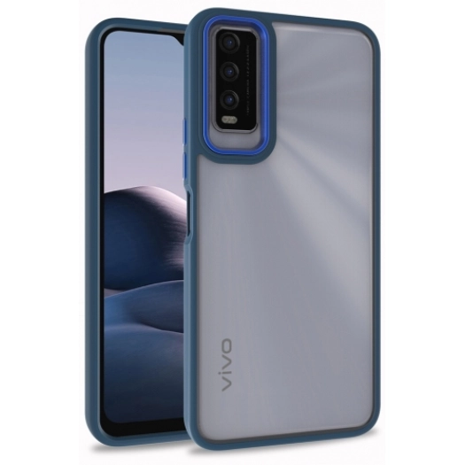 Vivo Y11s Kılıf Electro Silikon Renkli Flora Kapak - Mavi