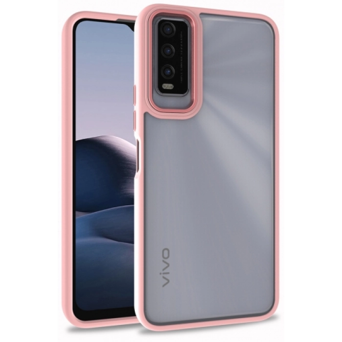 Vivo Y11s Kılıf Electro Silikon Renkli Flora Kapak - Rose Gold