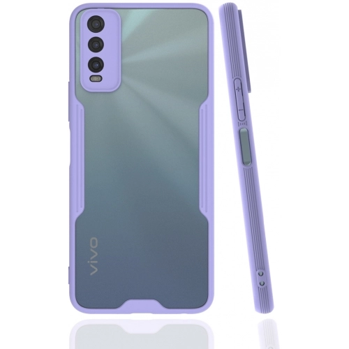 Vivo Y11s Kılıf Renkli Silikon Kamera Lens Korumalı Şeffaf Parfe Kapak - Lila