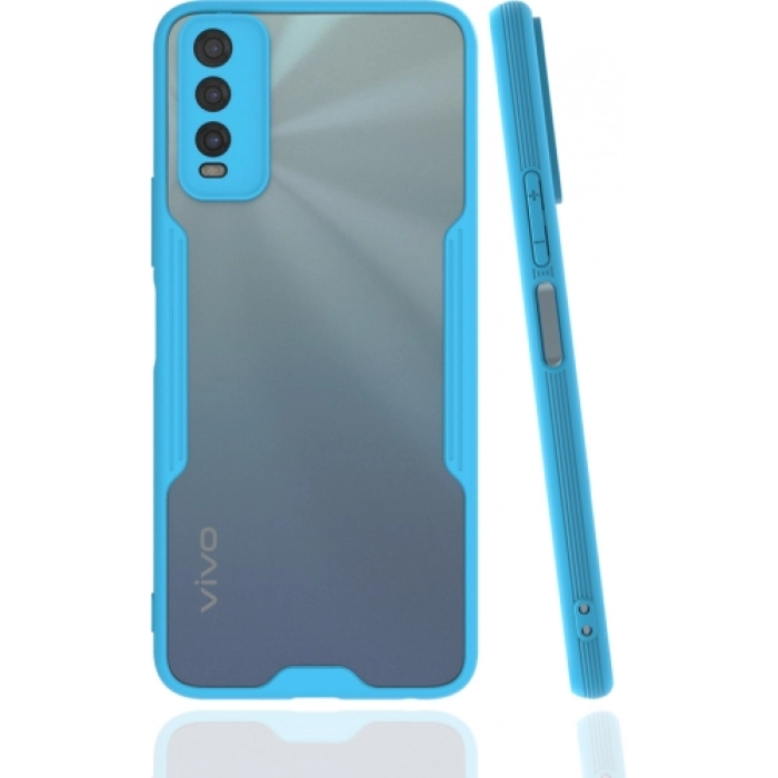 Vivo Y11s Kılıf Renkli Silikon Kamera Lens Korumalı Şeffaf Parfe Kapak - Mavi