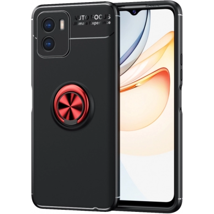 Vivo Y15s Kılıf Renkli Silikon Yüzüklü Standlı Auto Focus Ravel Kapak - Kırmızı