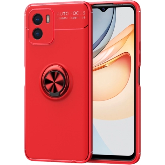 Vivo Y15s Kılıf Renkli Silikon Yüzüklü Standlı Auto Focus Ravel Kapak - Kırmızı