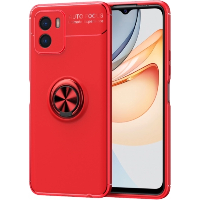 Vivo Y15s Kılıf Renkli Silikon Yüzüklü Standlı Auto Focus Ravel Kapak - Kırmızı