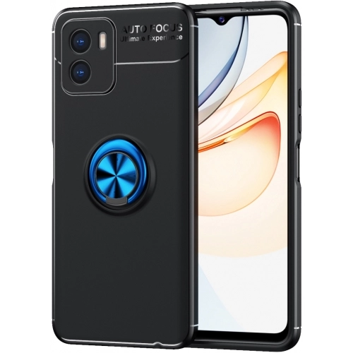 Vivo Y15s Kılıf Renkli Silikon Yüzüklü Standlı Auto Focus Ravel Kapak - Mavi - Siyah