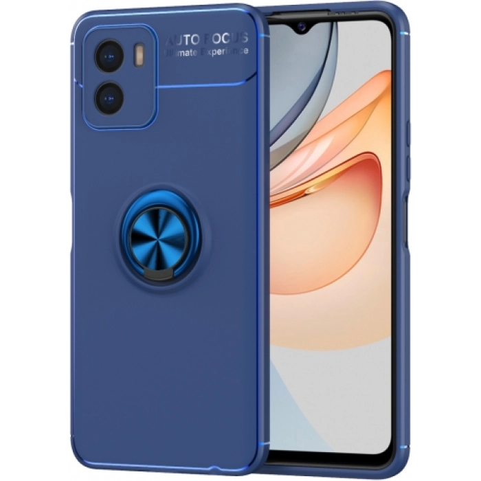 Vivo Y15s Kılıf Renkli Silikon Yüzüklü Standlı Auto Focus Ravel Kapak - Mavi