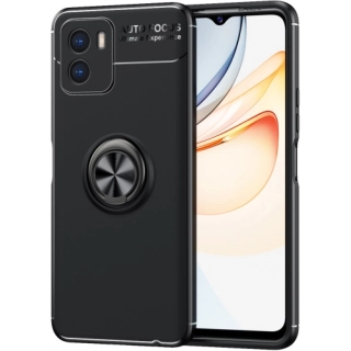 Vivo Y15s Kılıf Renkli Silikon Yüzüklü Standlı Auto Focus Ravel Kapak - Siyah