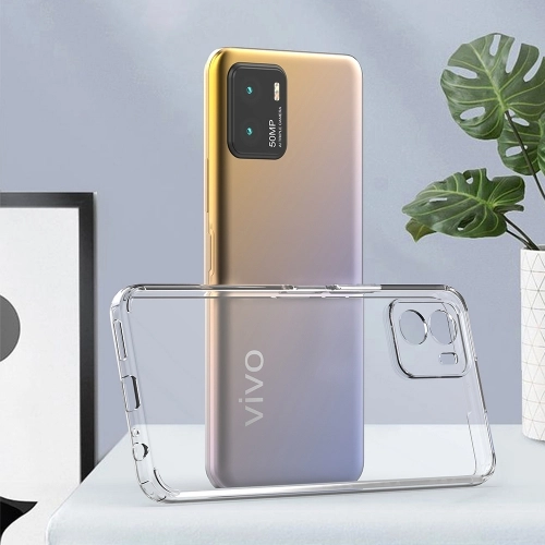 Vivo Y15s Kılıf Kamera Korumalı Esnek Silikon Kapak - Şeffaf