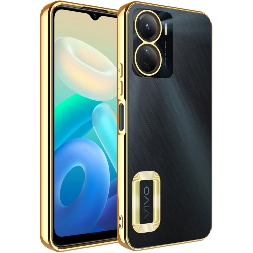Vivo Y16 Kılıf Kamera Lens Korumalı Şeffaf Renkli Logo Gösteren Parlak Kapak - Gold