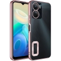 Vivo Y16 Kılıf Kamera Lens Korumalı Şeffaf Renkli Logo Gösteren Parlak Kapak - Rose Gold
