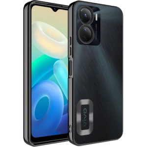 Vivo Y16 Kılıf Kamera Lens Korumalı Şeffaf Renkli Logo Gösteren Parlak Kapak - Siyah