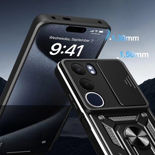 Vivo Y19s Kılıf Zırhlı Standlı Silikon Sürgülü Kamera Korumalı Tank Kapak - Mavi